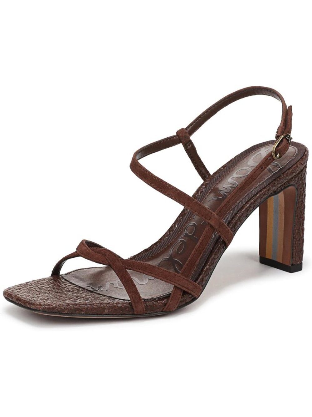 Women's Elegant Brown Buckle Heeled Sandals 3 Inches Block Heels Formal Shoes